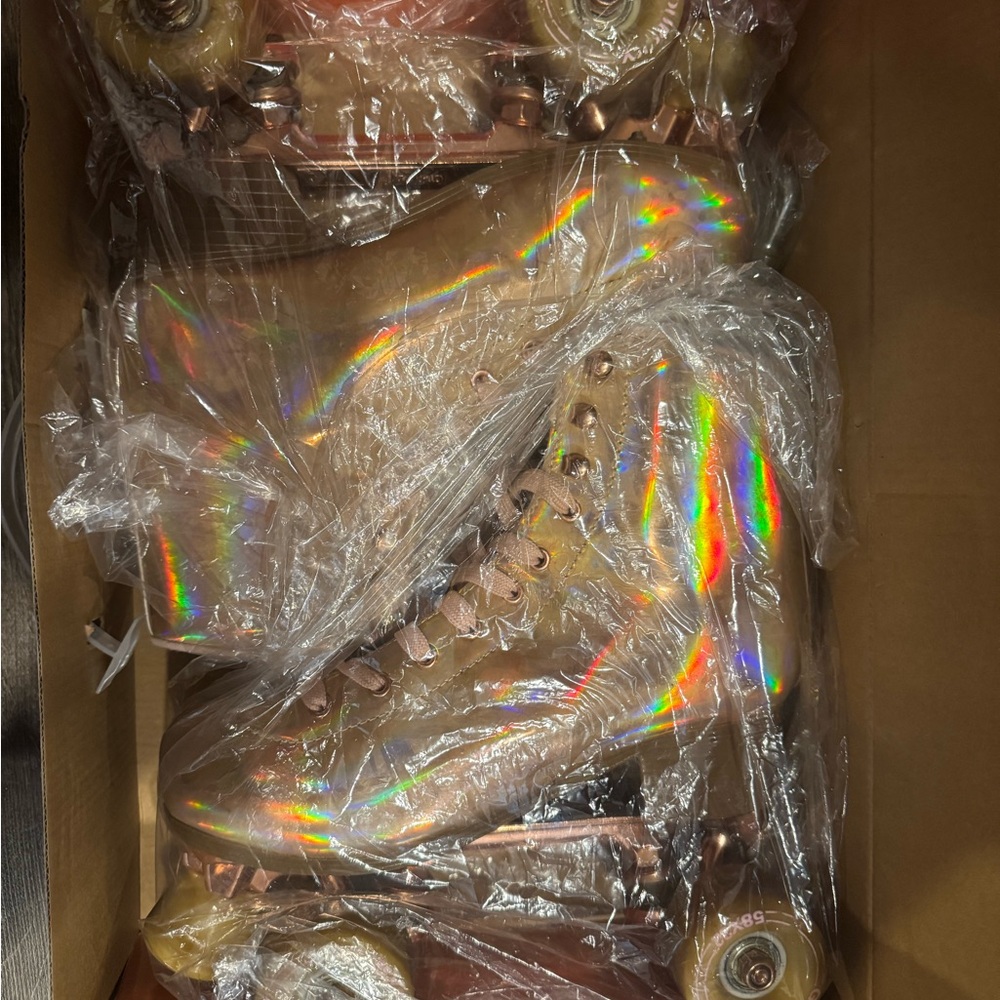 Iridescent Gold Roller Skates
